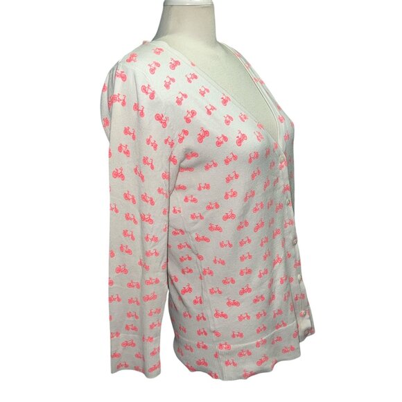 Merona Sz Large White Cardigan With Pink Bicycle Print Long Sleeve - Picture 5 of 10